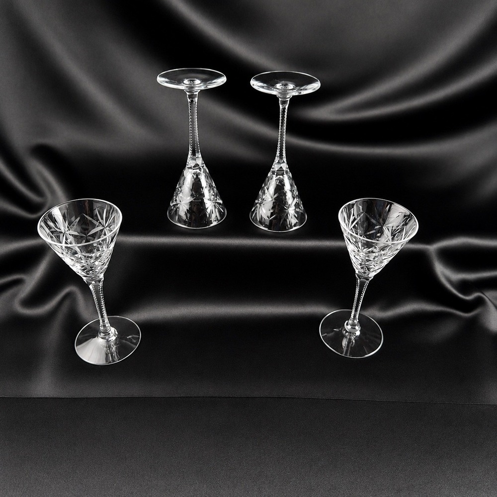 4 Seneca Stratford Crystal Small Sherry Glasses Cut Starburst Stem 476 5.25"